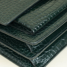 YSL Dark Green Sunset Croco Embossed Medium Shoulder Bag