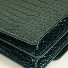 YSL Dark Green Sunset Croco Embossed Medium Shoulder Bag