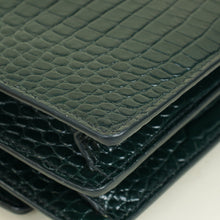 YSL Dark Green Sunset Croco Embossed Medium Shoulder Bag