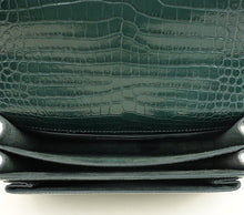YSL Dark Green Sunset Croco Embossed Medium Shoulder Bag