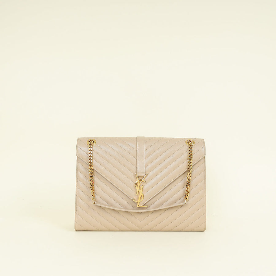 YSL Beige Monogram Satchel Flap Large Bag