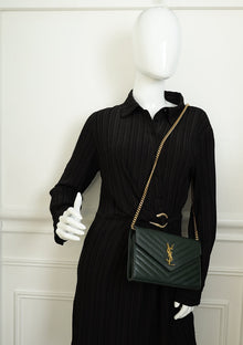 YSL Emerald Green Classic Cassandre Chevron Chain Wallet