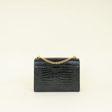 YSL Black Sunset Medium Croco Embossed Shoulder Bag