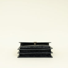 YSL Black Sunset Medium Croco Embossed Shoulder Bag