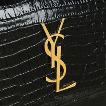 YSL Black Sunset Medium Croco Embossed Shoulder Bag