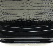 YSL Black Sunset Medium Croco Embossed Shoulder Bag