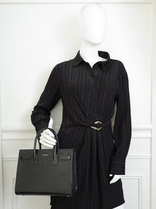 YSL Black Sac De Jour Baby Croco Embossed Bag