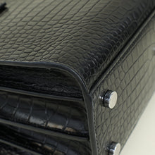 YSL Black Sac De Jour Baby Croco Embossed Bag