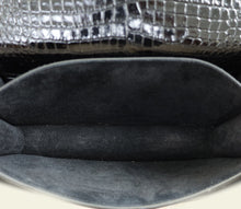 YSL Black Sunset Medium Croco Embossed Shoulder Bag