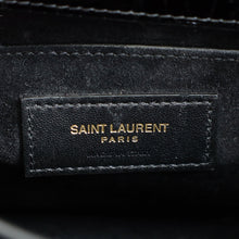 YSL Black Sunset Medium Croco Embossed Shoulder Bag