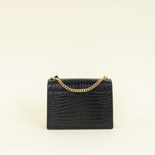 YSL Black Sunset Medium Croco Embossed Shoulder Bag