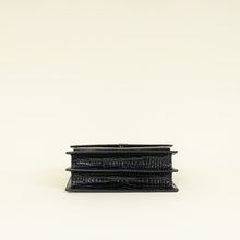 YSL Black Sunset Medium Croco Embossed Shoulder Bag