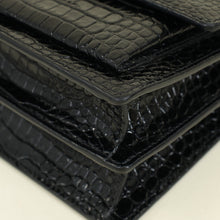 YSL Black Sunset Medium Croco Embossed Shoulder Bag