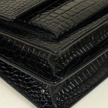 YSL Black Sunset Medium Croco Embossed Shoulder Bag