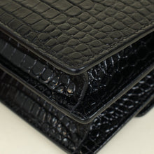YSL Black Sunset Medium Croco Embossed Shoulder Bag