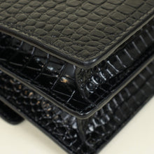 YSL Black Sunset Medium Croco Embossed Shoulder Bag