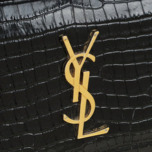 YSL Black Sunset Medium Croco Embossed Shoulder Bag