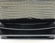 YSL Black Sunset Medium Croco Embossed Shoulder Bag