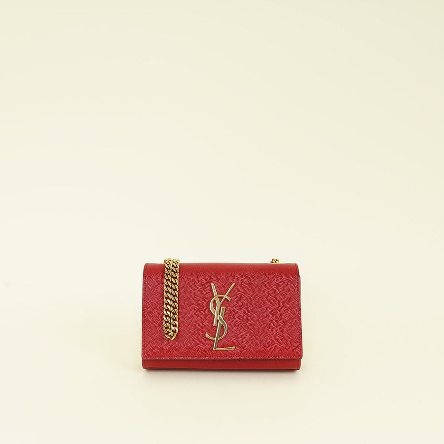 YSL Red Monogram Kate Satchel Chain Shoulder Bag