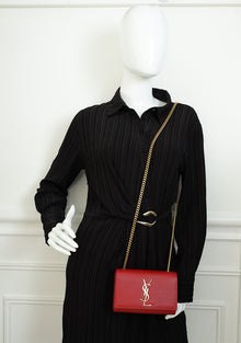 YSL Red Monogram Kate Satchel Chain Shoulder Bag