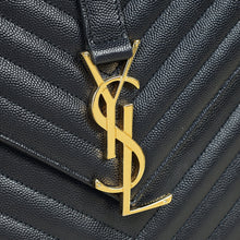 YSL Indigo Blue Monogram Envelope Chevron Large Satchel Bag