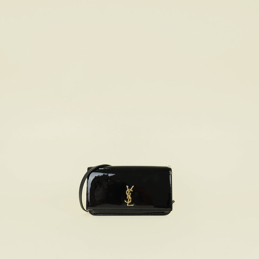 YSL Black Cassandre Phone Holder w/ Chain