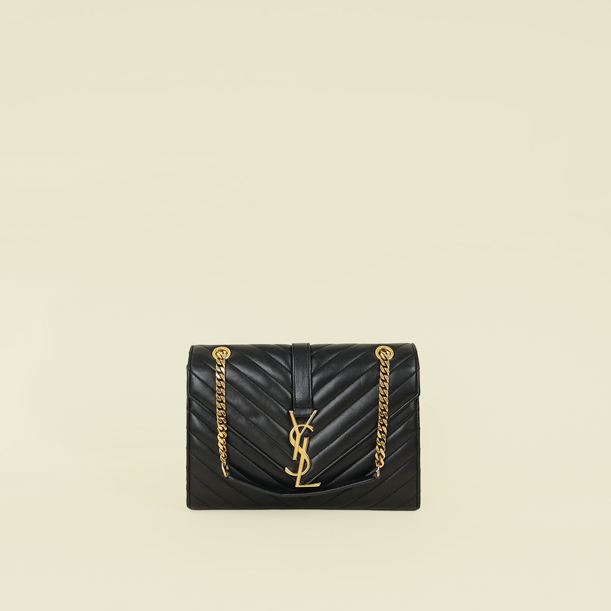 YSL Black Chevron Satchel Flap Medium Shoulder Bag
