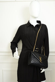 YSL Black Chevron Satchel Flap Medium Shoulder Bag