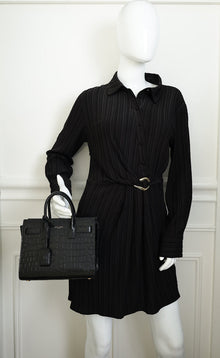 YSL Black Croco Embossed Sac De Jour Nano Bag