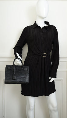 YSL Black Sac De Jour Crocodile Embossed Nano Bag