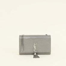 YSL Grey Kate Tassel Croco Embossed Medium Shoulder Bag