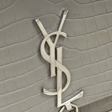 YSL Grey Kate Tassel Croco Embossed Medium Shoulder Bag