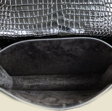 YSL Black Sunset Croco Embossed Medium Shoulder Bag