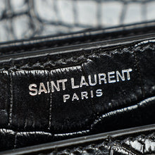 YSL Black Sunset Croco Embossed Medium Shoulder Bag