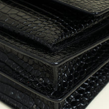 YSL Black Sunset Croco Embossed Medium Shoulder Bag