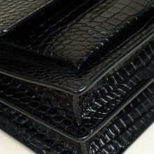YSL Black Sunset Croco Embossed Medium Shoulder Bag
