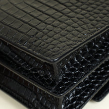 YSL Black Sunset Croco Embossed Medium Shoulder Bag