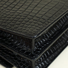 YSL Black Sunset Croco Embossed Medium Shoulder Bag