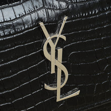 YSL Black Sunset Croco Embossed Medium Shoulder Bag