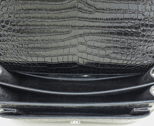 YSL Black Sunset Croco Embossed Medium Shoulder Bag