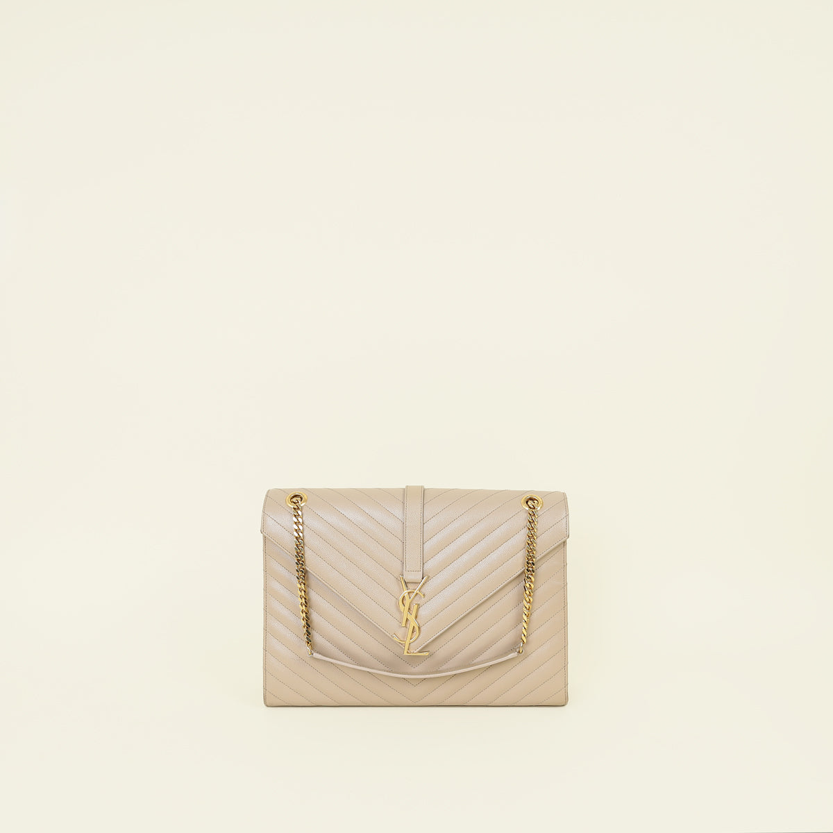 YSL Beige Chevron Satchel Large Shoulder Bag