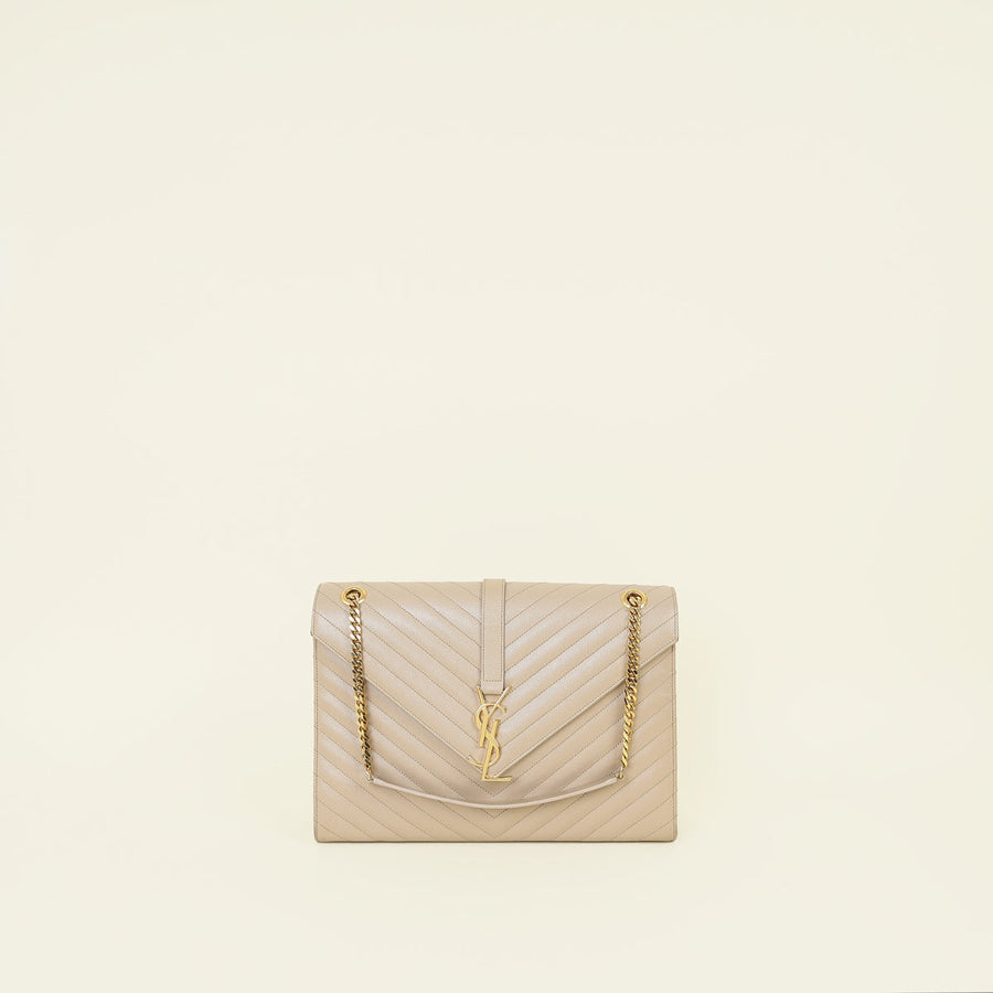 YSL Beige Chevron Satchel Large Shoulder Bag
