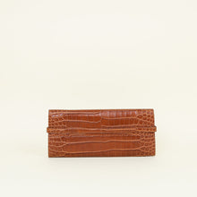 YSL Brown Croco Embossed Manhattan Clutch