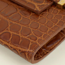 YSL Brown Croco Embossed Manhattan Clutch