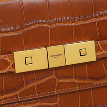 YSL Brown Croco Embossed Manhattan Clutch