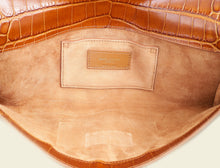 YSL Brown Croco Embossed Manhattan Clutch