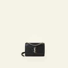 YSL Black Croco Embossed Sunset Wallet on Chain
