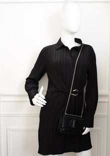 YSL Black Croco Embossed Sunset Wallet on Chain
