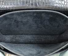 YSL Black Sunset Croco Embossed Medium Shoulder Bag