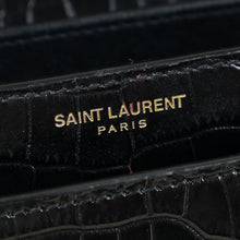 YSL Black Sunset Croco Embossed Medium Shoulder Bag